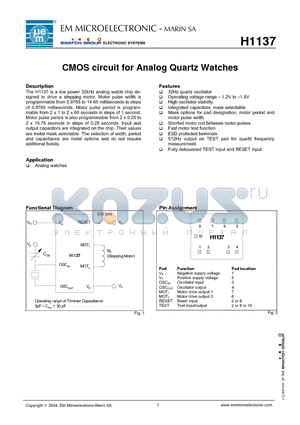 H1137V25 datasheet - CMOS circuit for Analog Quartz Watches