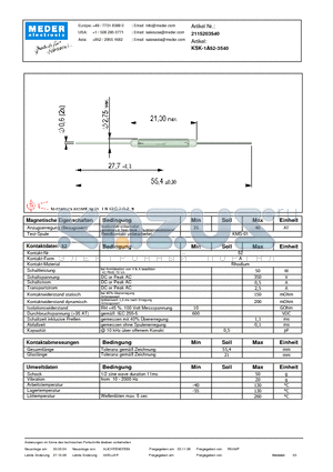KSK-1A52-3540_DE datasheet - (deutsch) KSK Reed Switch