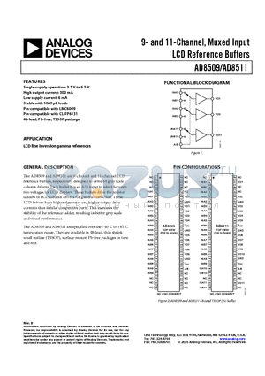 AD8509ARUZ-REEL datasheet - 9- and 11-Channel, Muxed Input LCD Reference Drivers