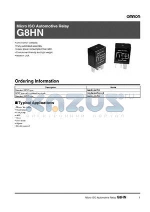 G8HN-1A2T-H62 datasheet - Micro ISO Automotive Relay