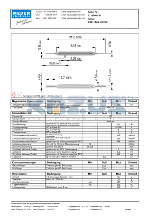KSK-1A69-120130_DE datasheet - (deutsch) KSK Reed Switch
