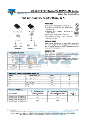 60APF10-M3 datasheet - Fast Soft Recovery Rectifier Diode, 60 A