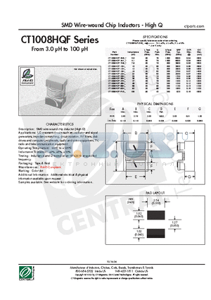 CT1008HQF-12NG datasheet - SMD Wire-wound Chip Inductors - High Q
