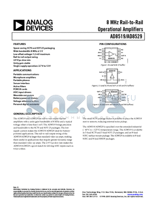 AD8519AR datasheet - 8 MHz Rail-to-Rail Operational Amplifiers