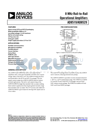 AD8519AR-REEL datasheet - 8 MHz Rail-to-Rail Operational Amplifiers