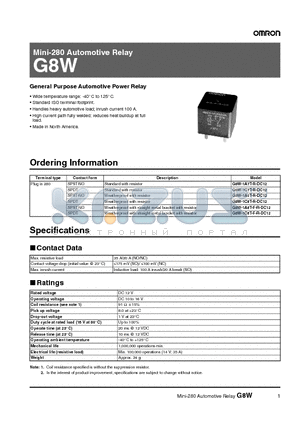 G8W-1A6T-R-DC12 datasheet - Mini-280 Automotive Relay