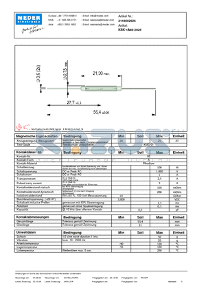 KSK-1A85-2025_DE datasheet - (deutsch) KSK Reed Switch