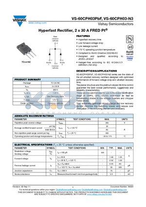 60CPH03-N3 datasheet - Hyperfast Rectifier, 2 x 30 A FRED Pt^