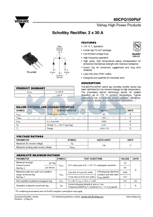 60CPQ150PBF datasheet - Schottky Rectifier, 2 x 30 A