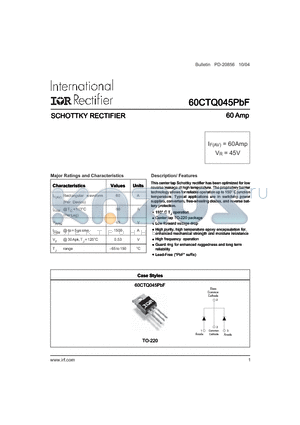 60CTQ045 datasheet - SCHOTTKY RECTIFIER 60 Amp