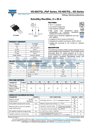 60CTQ045-N3 datasheet - Schottky Rectifier, 2 x 30 A