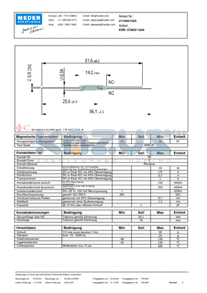 KSK-1C90U-1520_DE datasheet - (deutsch) KSK Reed Switch