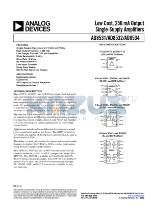 AD8534AR datasheet - Low Cost, 250 mA Output Single-Supply Amplifiers