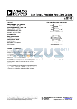 AD8538AUJZ-R2 datasheet - Low Power, Precision Auto-Zero Op Amp