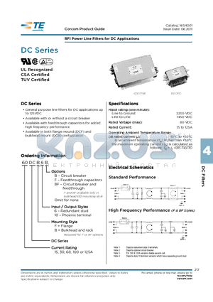 60DCB6BF datasheet - RFI Power Line Filters for DC Applications