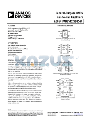 AD8541AKSZ-R2 datasheet - General-Purpose CMOS Rail-to-Rail Amplifiers