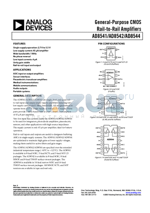 AD8541ARTZ-REEL datasheet - General-Purpose CMOS Rail-to-Rail Amplifiers