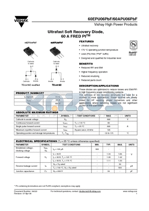 60EPU06PBF datasheet - Ultrafast Soft Recovery Diode, 60 A FRED PtTM