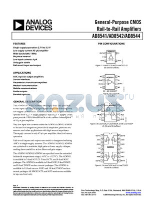 AD8541AKS-R2 datasheet - General-Purpose CMOS Rail-to-Rail Amplifiers