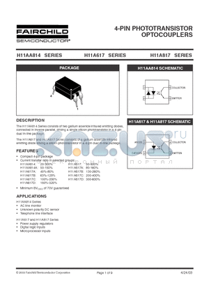 H11A617.W datasheet - 4-PIN PHOTOTRANSISTOR OPTOCOUPLERS