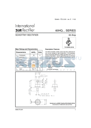 60HQ060 datasheet - SCHOTTKY RECTIFIER