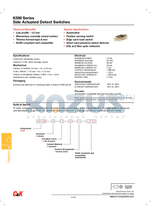 KSM datasheet - Side Actuated Detect Switches