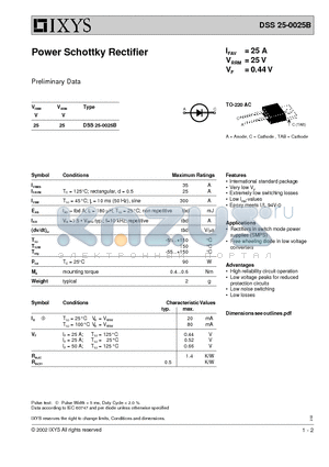 DSS25-0025B datasheet - Power Schottky Rectifier