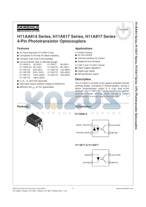 H11A817 datasheet - 4-Pin Phototransistor Optocouplers