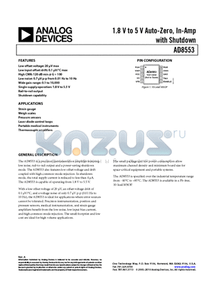 AD8553 datasheet - 1.8 V to 5 V Auto-Zero, In-Amp with Shutdown