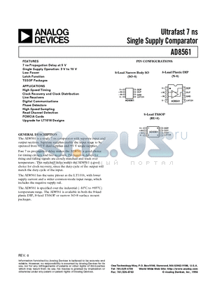 AD8561AN datasheet - Ultrafast 7 ns Single Supply Comparator