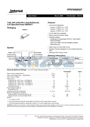 ITF87008DQT datasheet - 7.0A, 20V, 0.023 Ohm, Dual N-Channel, 2.5V Specified Power MOSFET