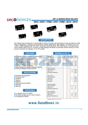 DSS71A12A datasheet - DIP 14 SERIES REED RELAYS