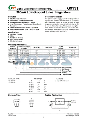 G9131-18T74U datasheet - 300mA Low-Dropout Linear Regulators