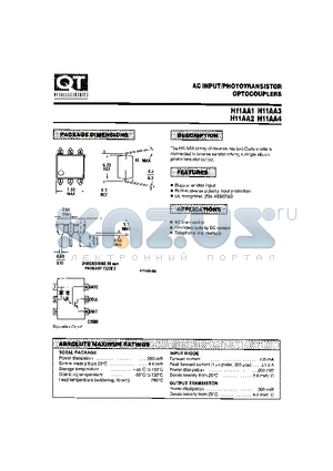 H11AA1 datasheet - AC INPUT/PHOTOTRANSISTOR OPTOCOUPLERS