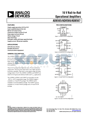 AD8565AKS-REEL7 datasheet - 16 V Rail-to-Rail Operational Amplifiers