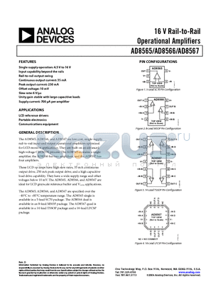 AD8565AKSZ-REEL7 datasheet - 16 V Rail-to-Rail Operational Amplifiers