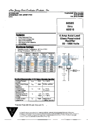 60S6 datasheet - 6 Amp Axial-Lead Glass Passivated Rectifier 50 - 1000 Volts