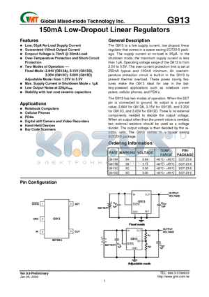 G913D datasheet - 150mA Low-Dropout Linear Regulators