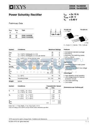 DSSK18-0025B datasheet - Power Schottky Rectifier