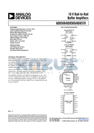 AD8570ARU-REEL datasheet - 16 V Rail-to-Rail Buffer Amplifiers