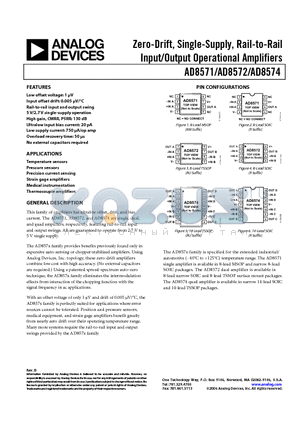 AD8571 datasheet - Zero-Drift, Single-Supply, Rail-to-Rail Input/Output Operational Amplifiers