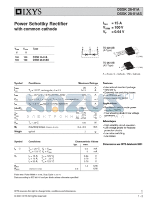 DSSK28-01AS datasheet - Power Schottky Rectifier with common cathode