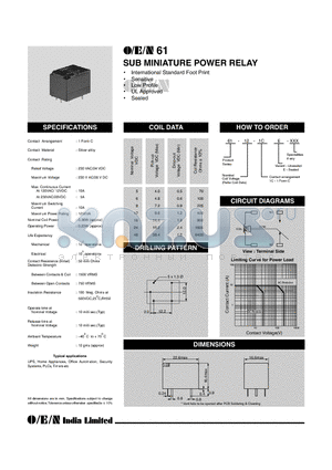 61-9-1CE datasheet - SUB MINIATURE POWER RELAY