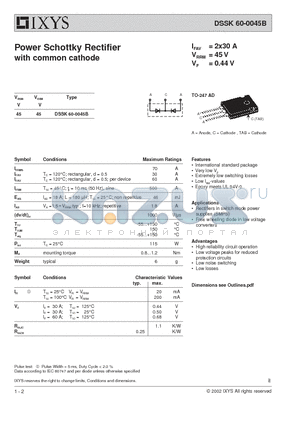 DSSK60-0045 datasheet - Power Schottky Rectifier with common cathode