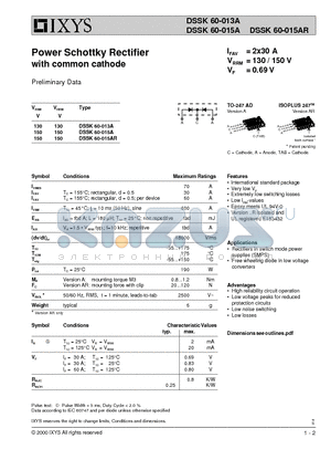 DSSK60-013A datasheet - POWER SCHOTTKY RECTIFIER WITH COMMON CATHODE
