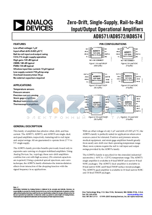 AD8572AR-REEL datasheet - Zero-Drift, Single-Supply, Rail-to-Rail Input/Output Operational Amplifiers