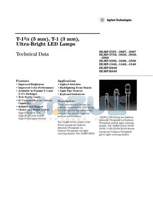 HLMP-1340-J00XX datasheet - T-13/4 (5 mm), T-1 (3 mm), Ultra-Bright LED Lamps