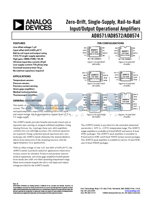 AD8574AR datasheet - Zero-Drift, Single-Supply, Rail-to-Rail Input/Output Operational Amplifiers