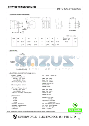 DST2-120 datasheet - POWER TRANSFORMER