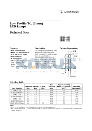 HLMP-1350-1.6O002 datasheet - Low Profile T-1 (3 mm) LED Lamps
